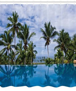 Infinity Pool Palm Shower Curtain for Coastal Bathroom Decor