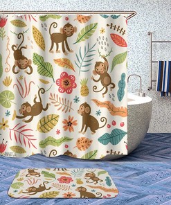 Infuse Fun and Whimsy with Monkey Illustration Tropical Leaves Shower Curtain