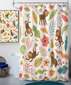 Infuse Fun and Whimsy with Monkey Illustration Tropical Leaves Shower Curtain