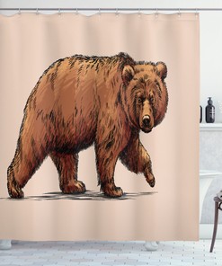 Ink Art Wildlife Beast Shower Curtain With Bear Print, Perfect For Rustic Bathroom Decor
