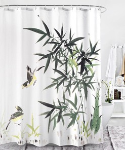 Ink Painting Of Bamboo Shoots And Birds Print Shower Curtain For A New Bathroom Look