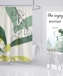 Ink Painting Shower Curtain, Green Leaves Waterproof & Washable Bath Curtain for Fresh Home Decor by Imirell