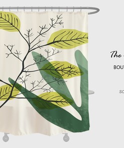 Ink Painting Shower Curtain, Green Leaves Waterproof & Washable Bath Curtain for Plant Home Decor by Imirell 