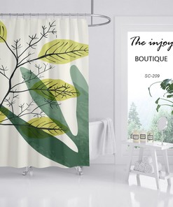 Ink Painting Shower Curtain, Green Leaves Waterproof & Washable Bath Curtain for Plant Home Decor by Imirell
