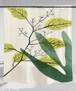 Ink Painting Shower Curtain, Green Leaves Waterproof & Washable Bath Curtain for Plant Home Decor by Imirell 