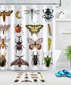 Insect Theme Bee Butterfly Dragonfly Shower Curtain Bath Waterproof Fabric for Bathroom Decor by Ikfashoni 