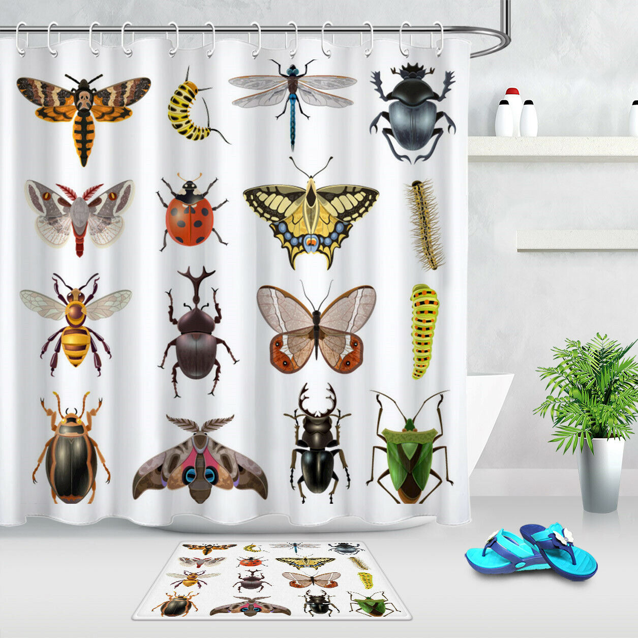 Insect Theme Bee Butterfly Dragonfly Shower Curtain Bath Waterproof Fabric for Bathroom Decor by Ikfashoni