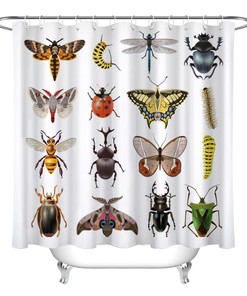 Insect Theme Bee Butterfly Dragonfly Shower Curtain Bath Waterproof Fabric for Bathroom Decor by Ikfashoni