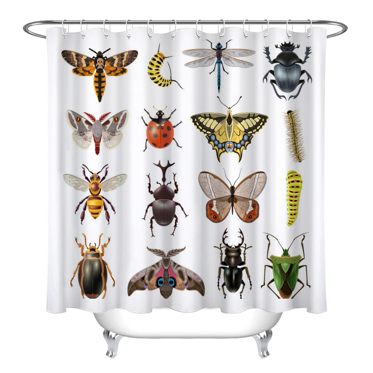 Insect Theme Bee Butterfly Dragonfly Shower Curtain Bath Waterproof Fabric for Bathroom Decor by Ikfashoni