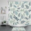 Insect and Plant Print Shower Curtain with Teal and Black Color Scheme