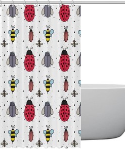Insects Pattern Bee Ladybug Fly Restroom Shower Curtain Waterproof Bathroom Decor with Grommets