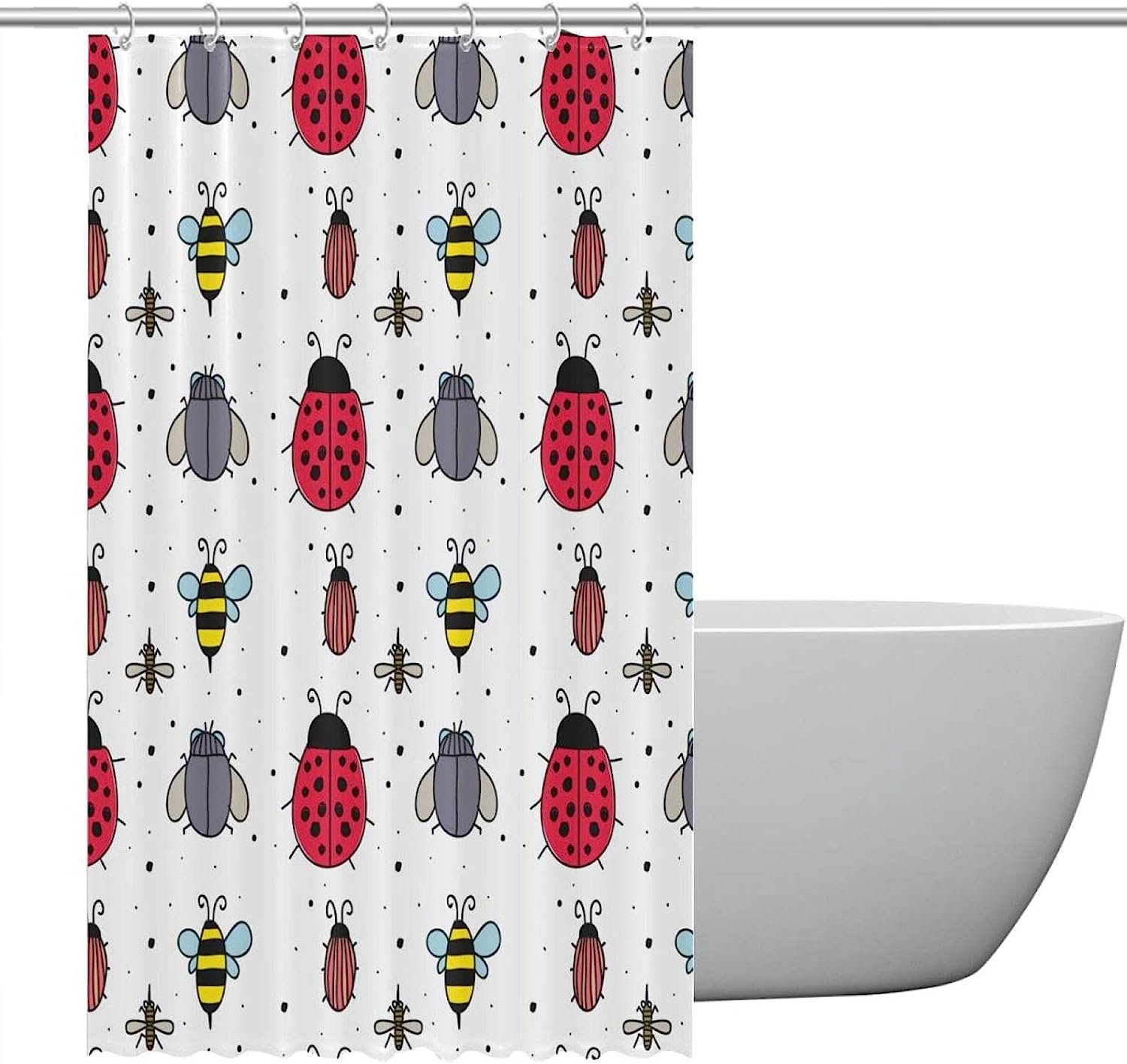 Insects Pattern Bee Ladybug Fly Restroom Shower Curtain Waterproof Bathroom Decor with Grommets
