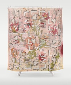 Inspiration Floral Shower Curtain with Inspiring Message Laugh Love Live