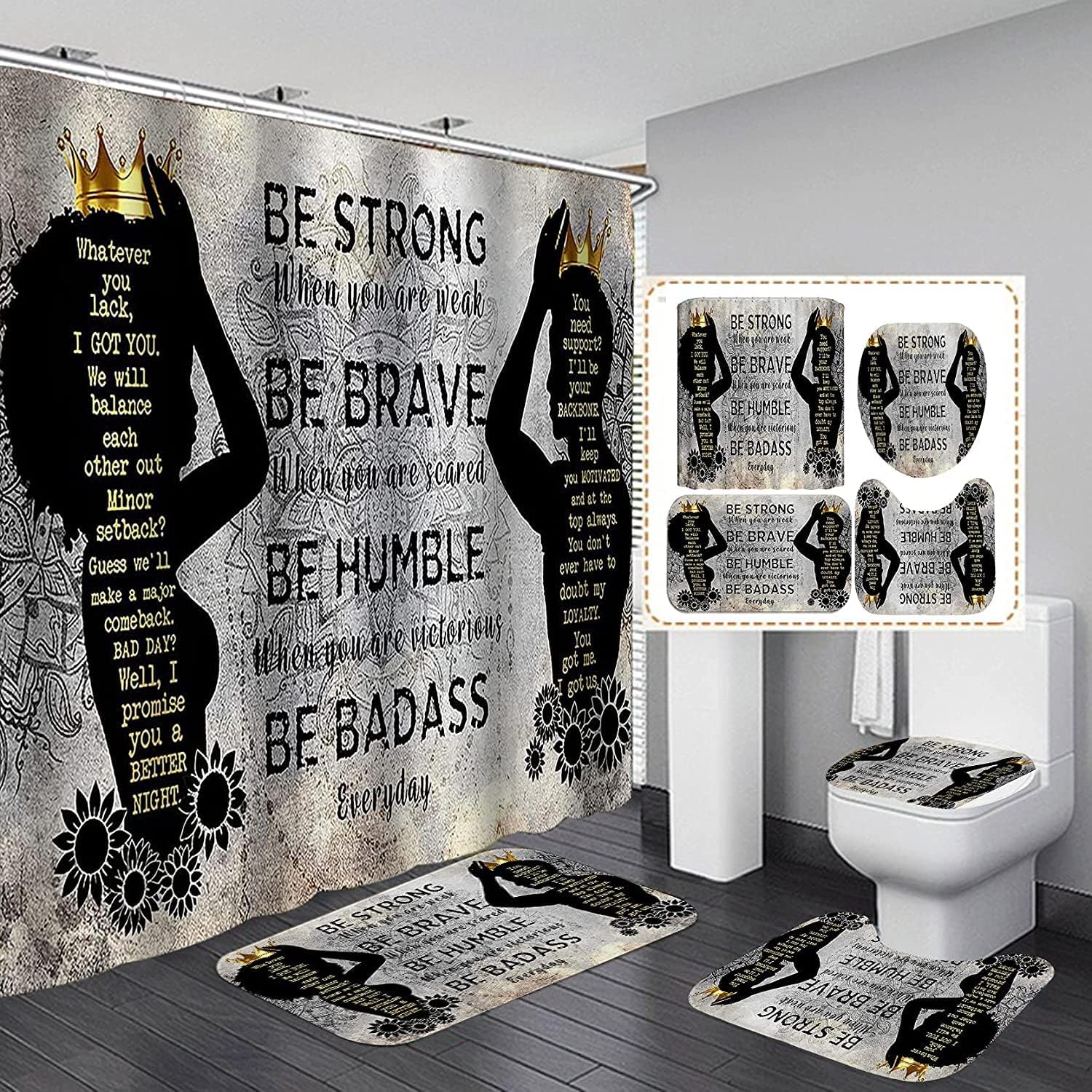 Inspirational African American Shower Curtain with Quotes: Queen and King for Your Own Bathroom Kingdom