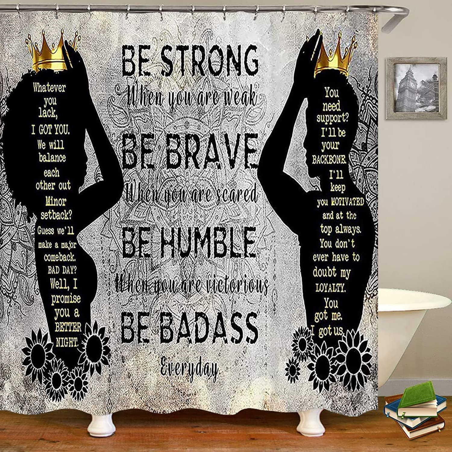 Inspirational African American Shower Curtain with Quotes: Queen and King for Your Own Bathroom Kingdom