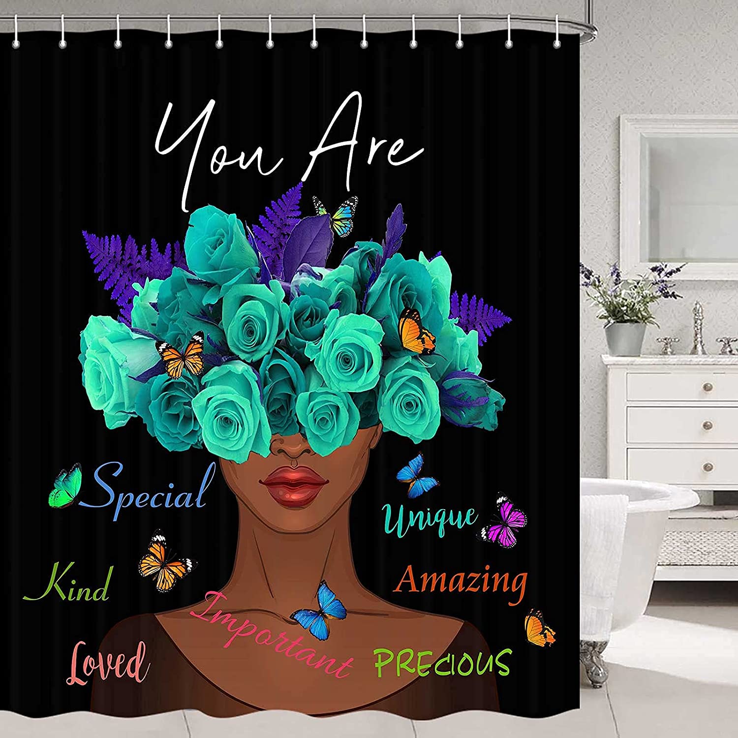 Inspirational African American Woman Shower Curtain - Image 2