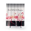 Inspirational And Positive Pink Flamingo Shower Curtain With Tropical Stripes, Perfect Bathroom Decor For Animal Lovers