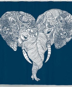 Inspirational Art Navy Elephant Heart Bath Curtain For Boho Bathroom 