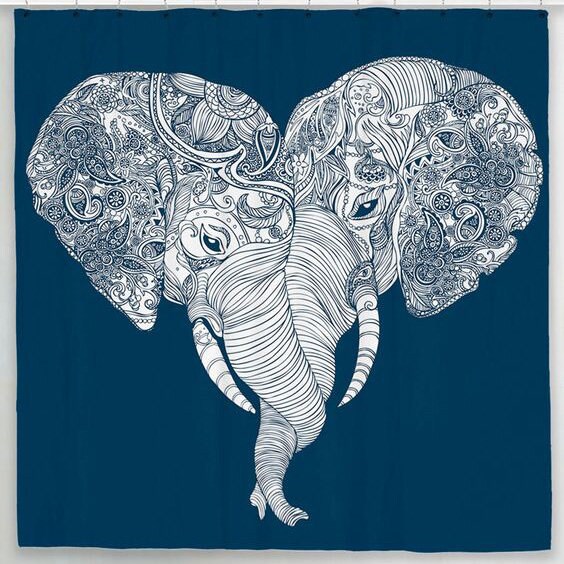 Inspirational Art Navy Elephant Heart Bath Curtain For Boho Bathroom