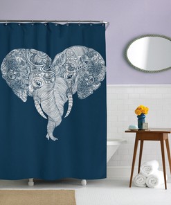 Inspirational Art Navy Elephant Heart Bath Curtain For Boho Bathroom