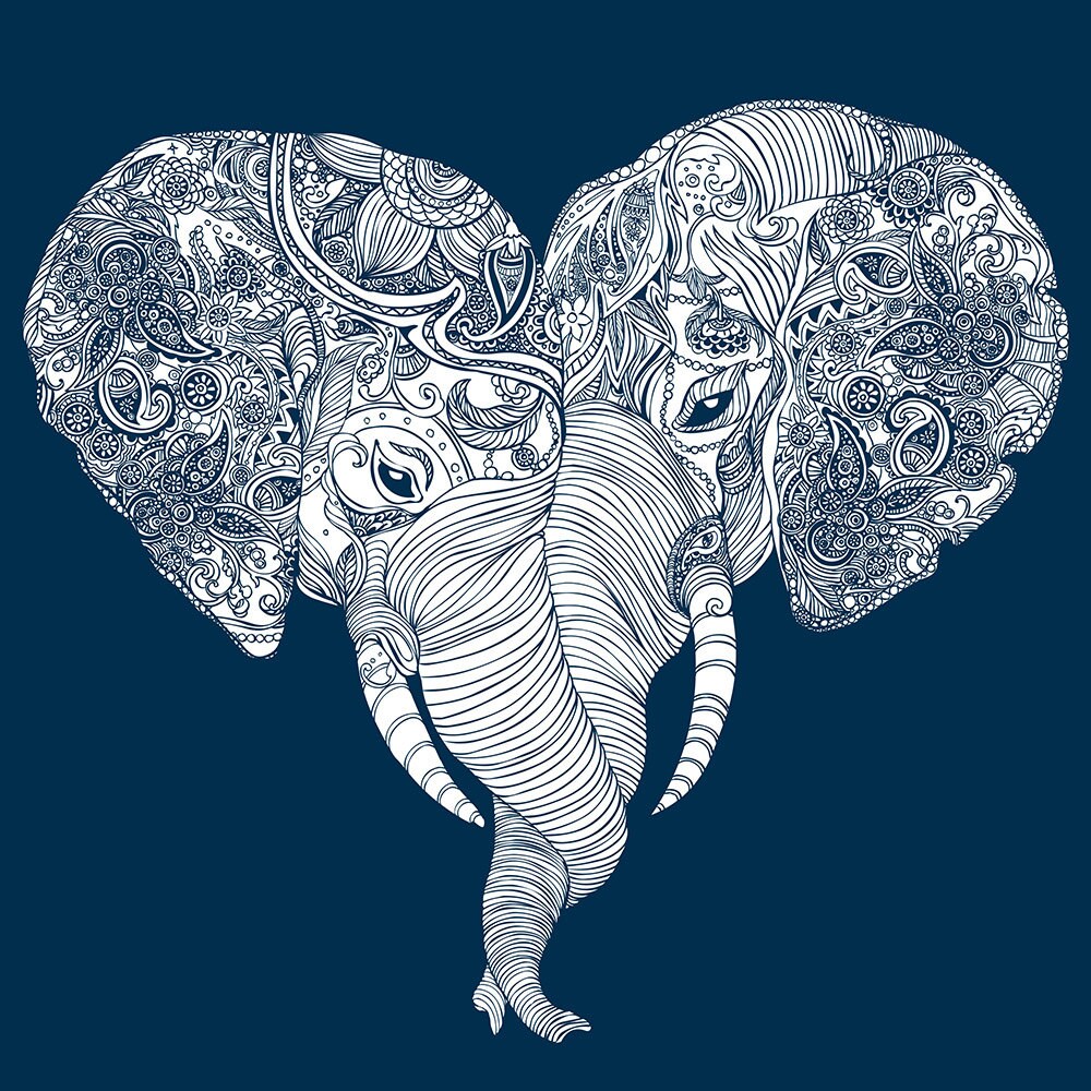 Inspirational Art Navy Elephant Heart Bath Curtain For Boho Bathroom