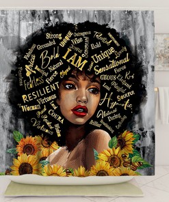Inspirational Black Girl African American Shower Curtain With Afro Black Women Shower Curtain