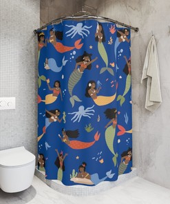 Inspirational Brown Skin Girls Mermaids Shower Curtain for Bathroom Decor