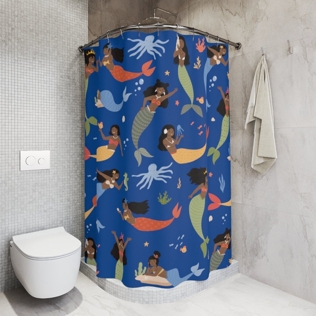 Inspirational Brown Skin Girls Mermaids Shower Curtain for Bathroom Decor