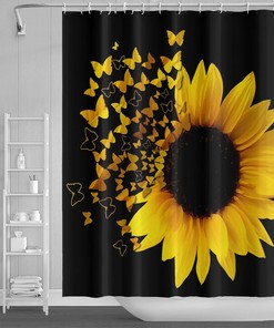 Inspirational Butterfly and Sunflower Shower Curtain with Customizable Options