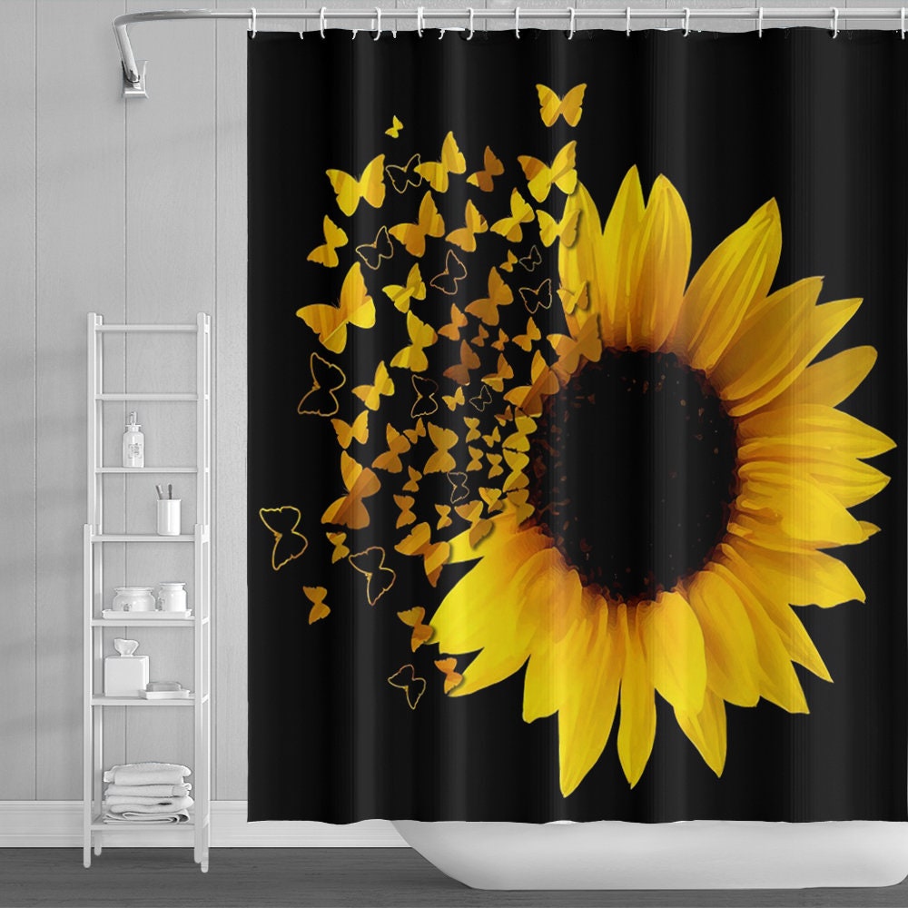 Inspirational Butterfly and Sunflower Shower Curtain with Customizable Options