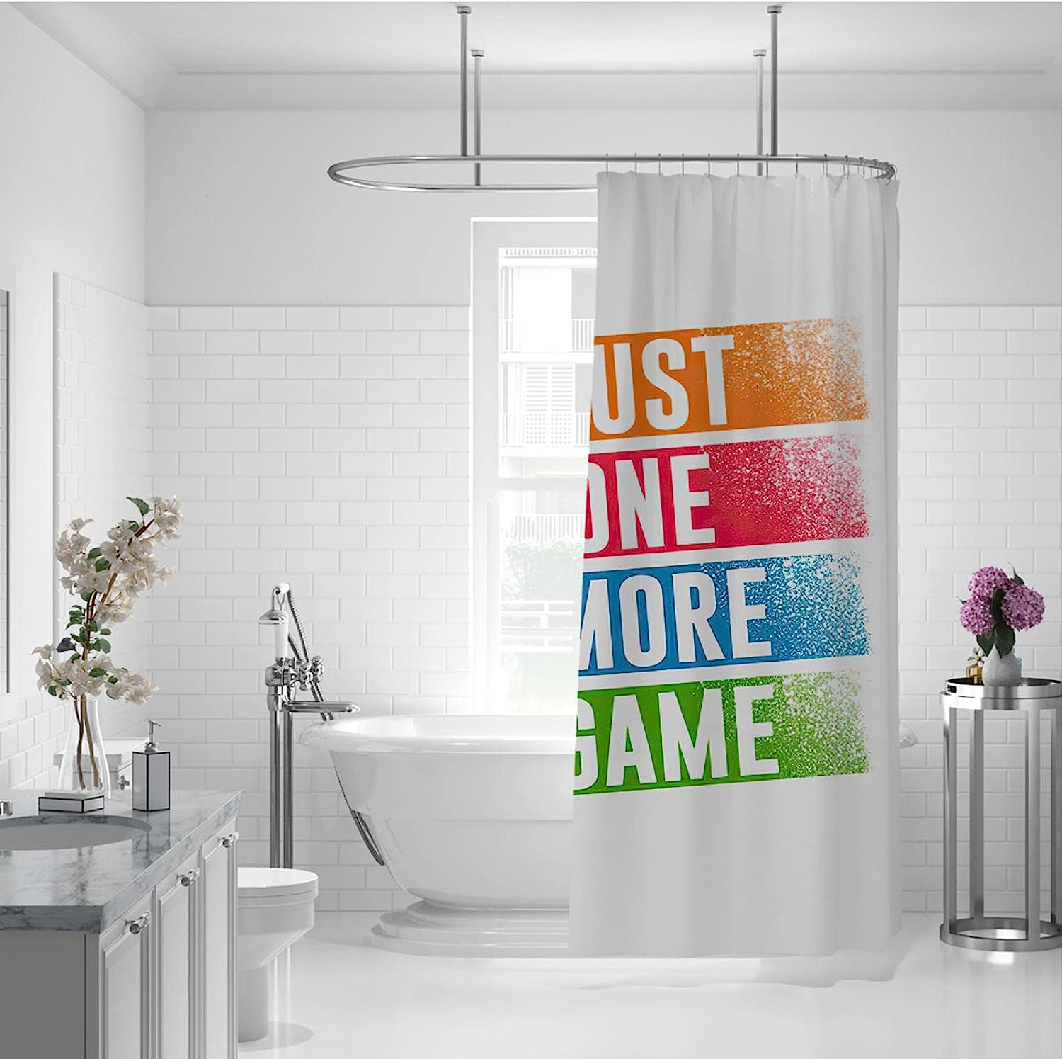 Inspirational Gaming Quote Shower Curtain for a Fun and Motivating Children's Bathroom