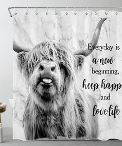 Inspirational Grey Highland Cow Marble Shower Curtain Bathroom Accessories Set