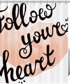 Inspirational Heart Lettering Shower Curtain For Motivational Bath