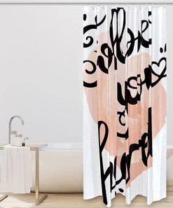 Inspirational Heart Lettering Shower Curtain For Motivational Bath