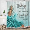Inspirational Mermaid Tail Quote Teal Shower Curtain Set for Nautical Theme Bathrooms