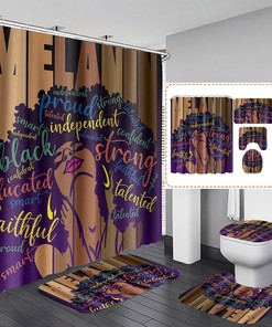 Inspirational Quote African Black Girl Shower Curtain with Cultural Motifs for Modern Bathroom 