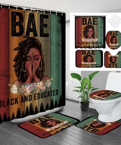 Inspirational Quote Boho African American Praying Girl Shower Curtain for Motivational Bathroom Decor 