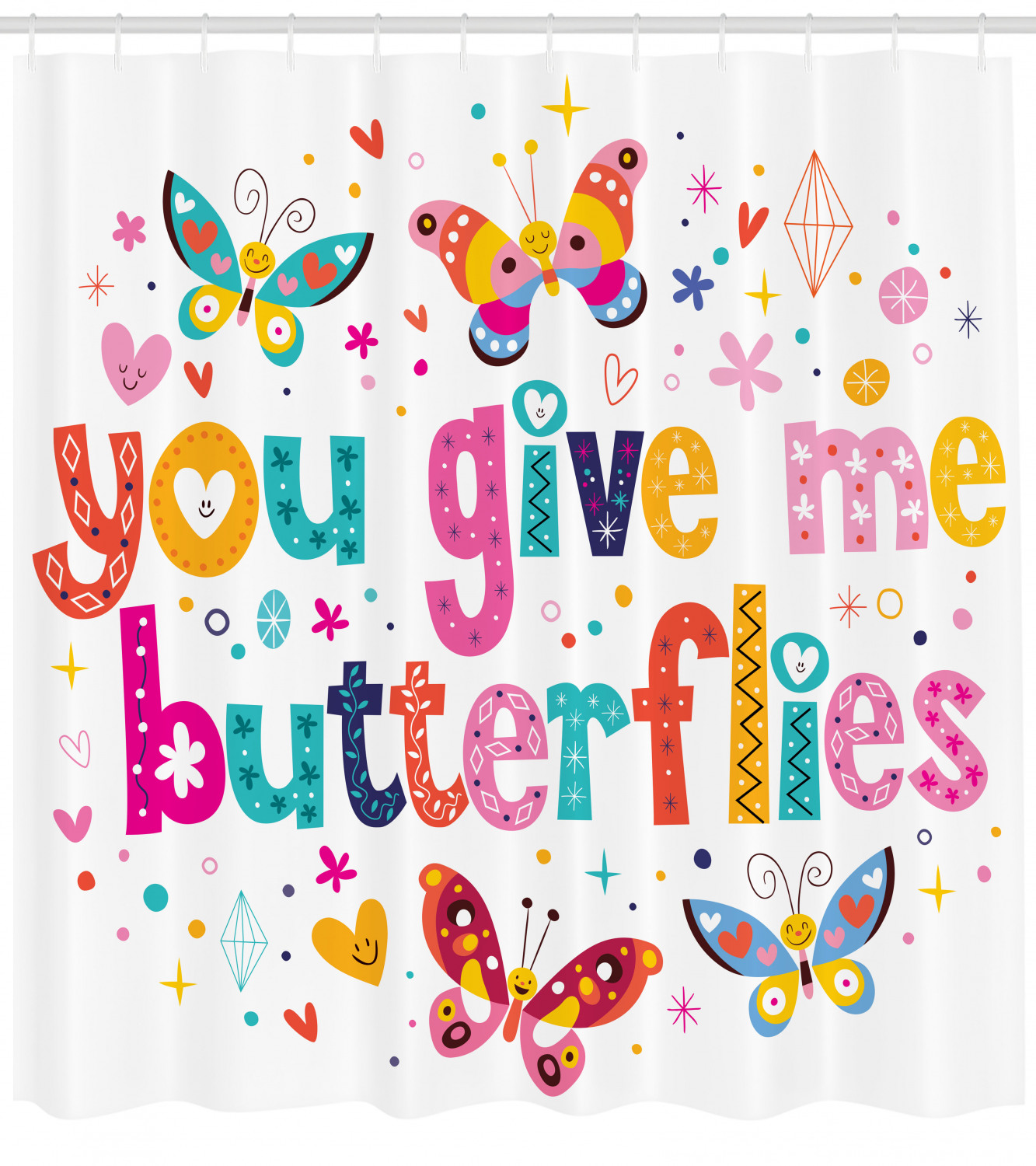 Inspirational Quote Hearts Cartoon Print Butterfly Shower Curtain - Fun And Cute Bathroom Decor Idea - Image 4
