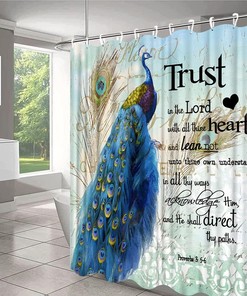 Inspirational Quote Peacock Shower Curtain with Asian Beautiful Bird Design