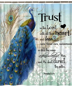 Inspirational Quote Peacock Shower Curtain with Asian Beautiful Bird Design