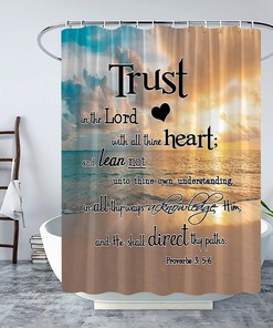 Inspirational Quote Shower Curtain with Ocean Beach Theme - Seaside Landscape Summer Decor for Bathroom