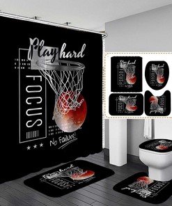 Inspirational Quotes Sports Shower Curtain with Orange Full Moon - Cool Basketball Boys Bathroom Decor