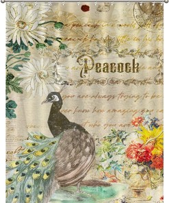Inspirational Quotes and Peacock Flower Design Bath Shower Curtain