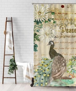 Inspirational Quotes and Peacock Flower Design Bath Shower Curtain