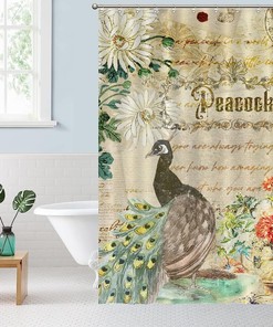 Inspirational Quotes and Peacock Flower Design Bath Shower Curtain