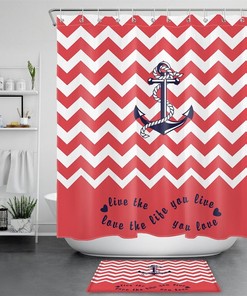 Inspirational Words Anchor Red Stripes Fabric Shower Curtain For Bathroom