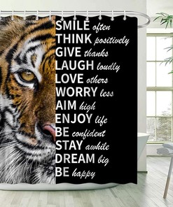 Inspiring Tiger Shower Curtain with Black and Brown Wildlife Motivational Quotes for Boys Bath Decor 