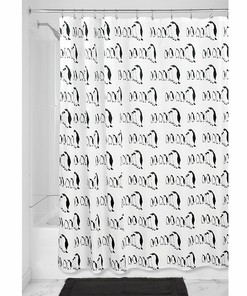 InterDesign Penguins Soft Fabric Shower Curtain in Black and White for Stylish Bathroom Decor 
