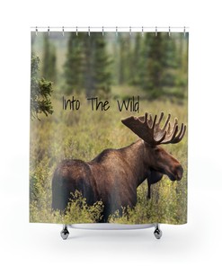 Into the Wild Moose Shower Curtain perfect for Rustic and Nature Inspired Bathroom Decor by Imirell 