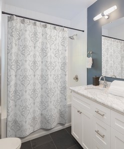 Intricate Damask Shower Curtain with Baroque Design, Royal Victorian Home Decorations for Your Bathroom